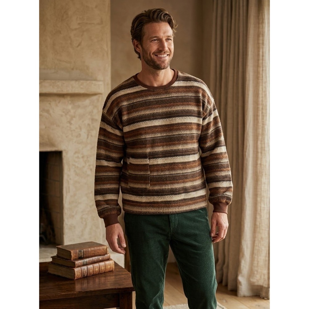 Striped Textured Knit Unbranded Brown Poly Blend Sweater Size XL Extra Large